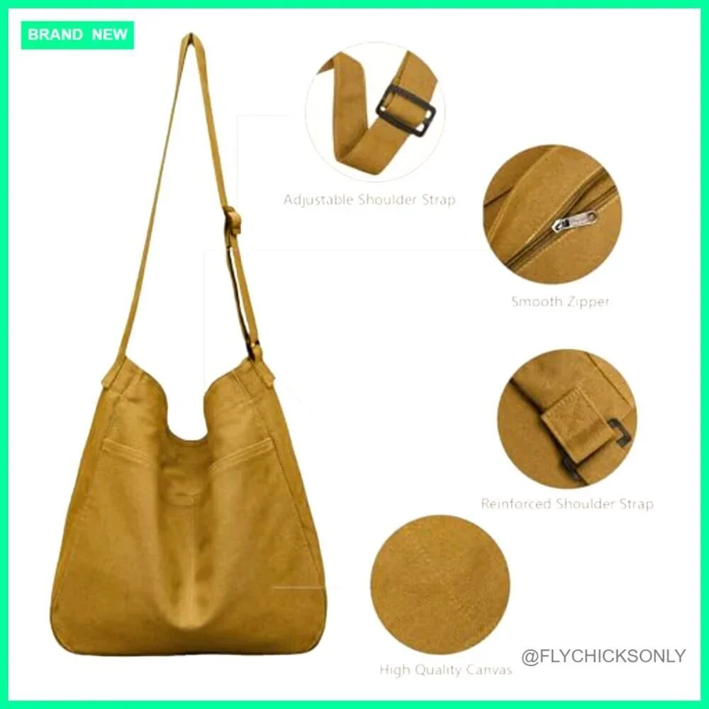 Large Canvas Hobo Bag Crossbody Shoulder Tote with Multiple Pockets